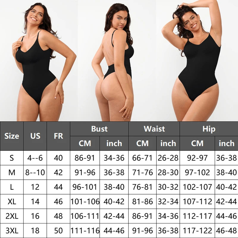 MISSMOLY Plus Size Backless Bodysuits Shapewear Thong Tummy Control Butt Lifting Body Shaper Corsets Slimming Camisole Tops