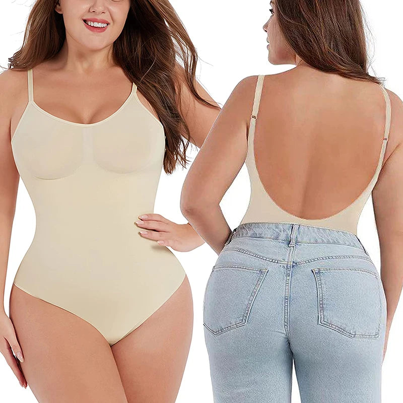 MISSMOLY Plus Size Backless Bodysuits Shapewear Thong Tummy Control Butt Lifting Body Shaper Corsets Slimming Camisole Tops