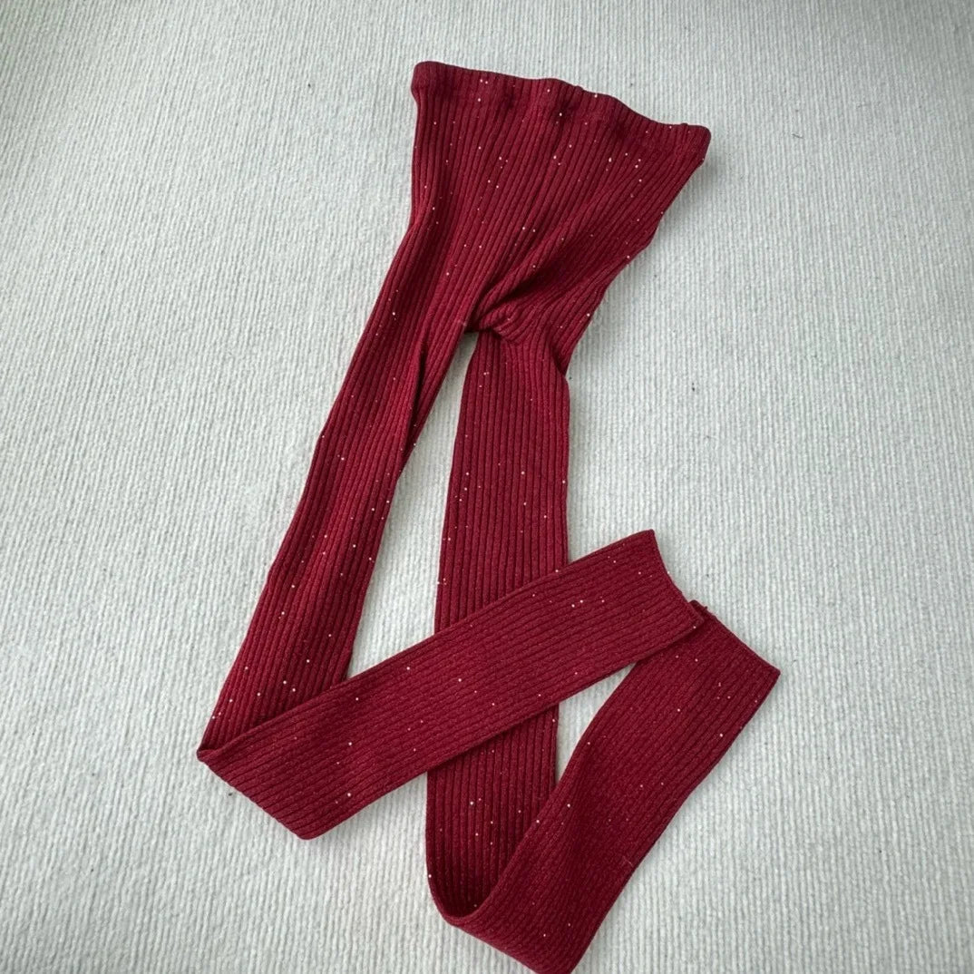 5 Colors Women Autumn Knit Leggin Shiny Bingbing Small Sequined leggings Ankola Burgundy Trousers Solid Tight Pants Outside