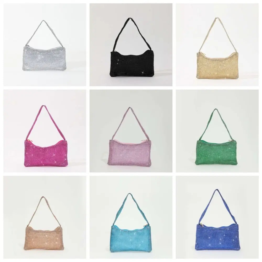 Retro Shiny Evening Banquet Bag Temperament Underarm Bag Glitter Shoulder Bag Small Purse Mini Rhinestone Hand Bag Women