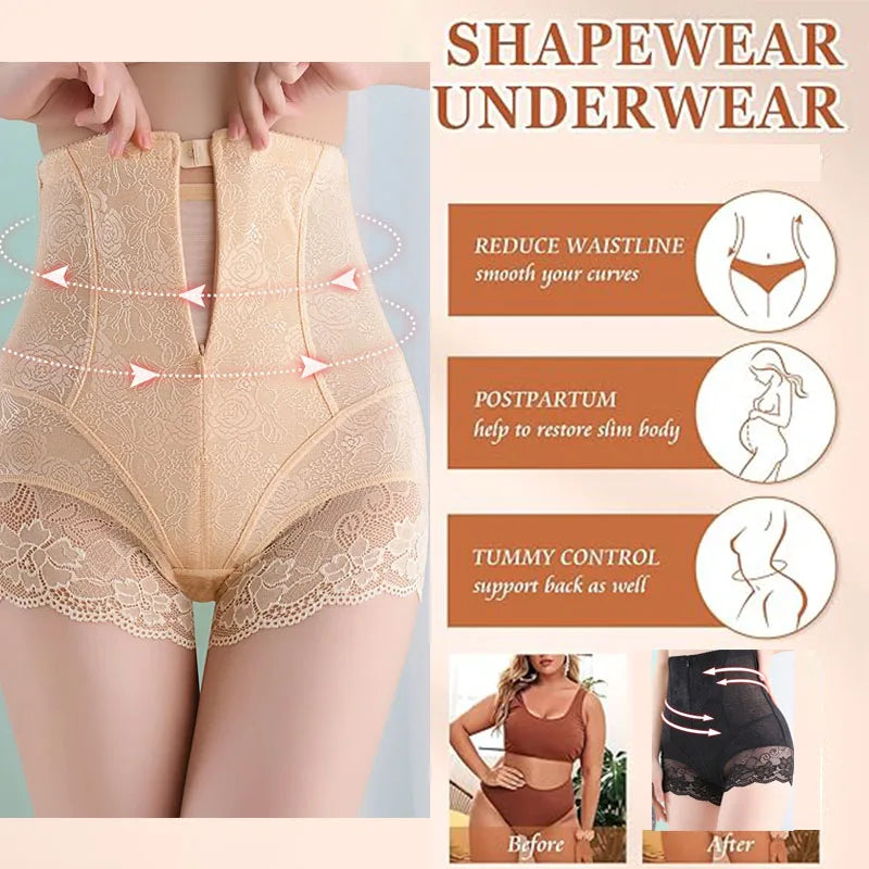 GUUDIA Lace Tummy Control Shapewear Panties with Hook Zipper Closure for Woman High Waist Cincher Shaping Underwear Shaper Panty