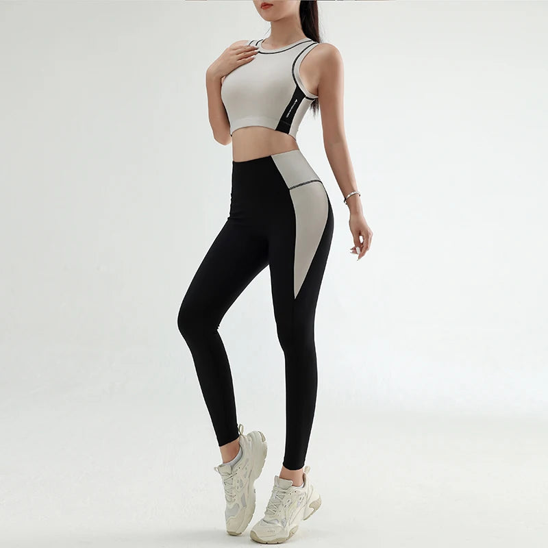 Women's color clashing quick-drying yoga clothes suit gym training clothes