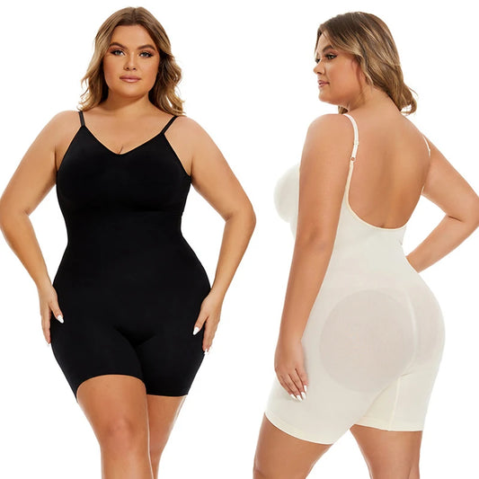 Women Shapewear Bodysuit Tummy Control Butt Lifter Open Back Mid Thigh Seamless