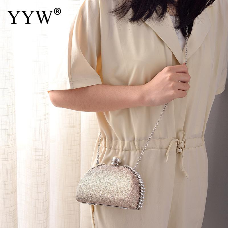 Mini Sequins Shell Shaped Evening Handbag Women Wedding Party Clutch Bags with Pearl Diamond Matte Shoulder Lady Banquet Purses