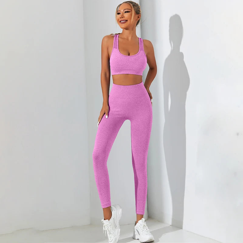 Women 2 Pcs Yoga Set Breathable Sports Bra High Waist Tight Pants Set Women's Tracksuit