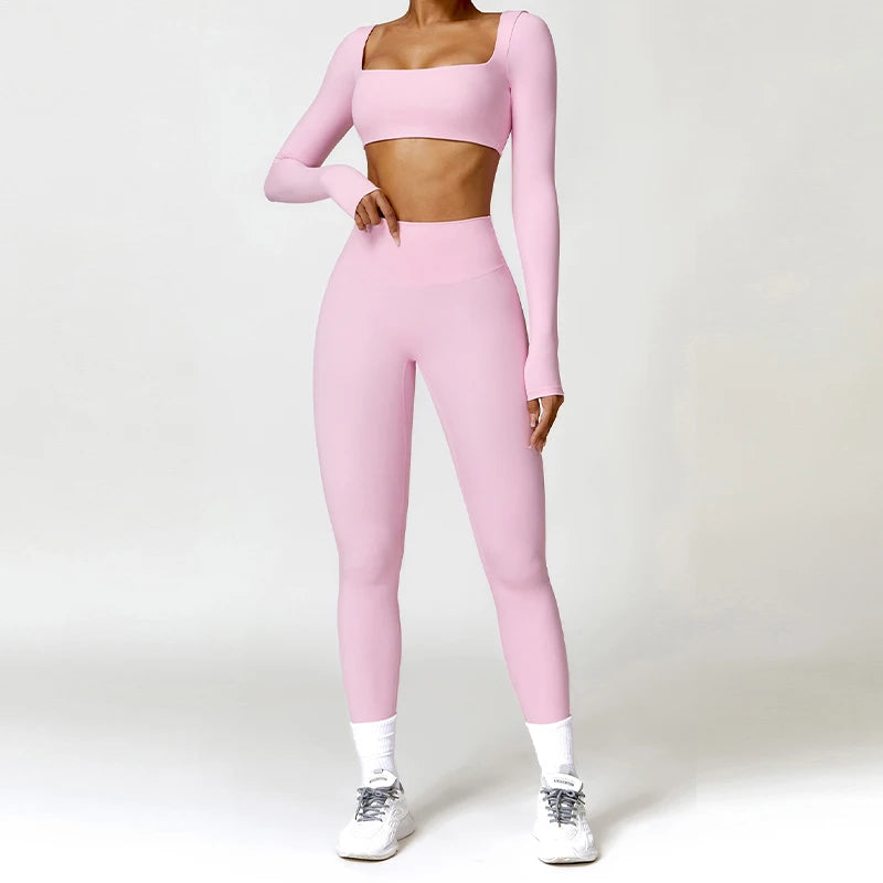 2PCS Yoga Suit Sports Set Women Quick-Drying Gym Set Women Tracksuit Running Workout Long Sleeve Sports Shirt Yoga Clothing