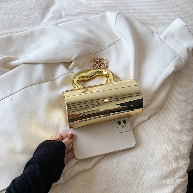 MOODS Golden Cylinder Evening Clutch Bags For Women Wedding Dinner Party Chain Crossbody Bag Luxury Designer Purses And Handbags