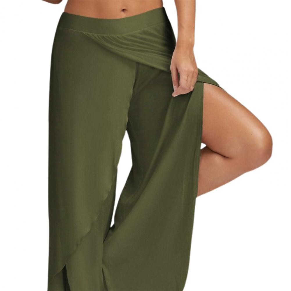 Women Plus Size Wide Leg Pants Loose Fitness Dance Yoga Split Trousers Female Elastic Waist Casual Workout Solid Summer Clothing