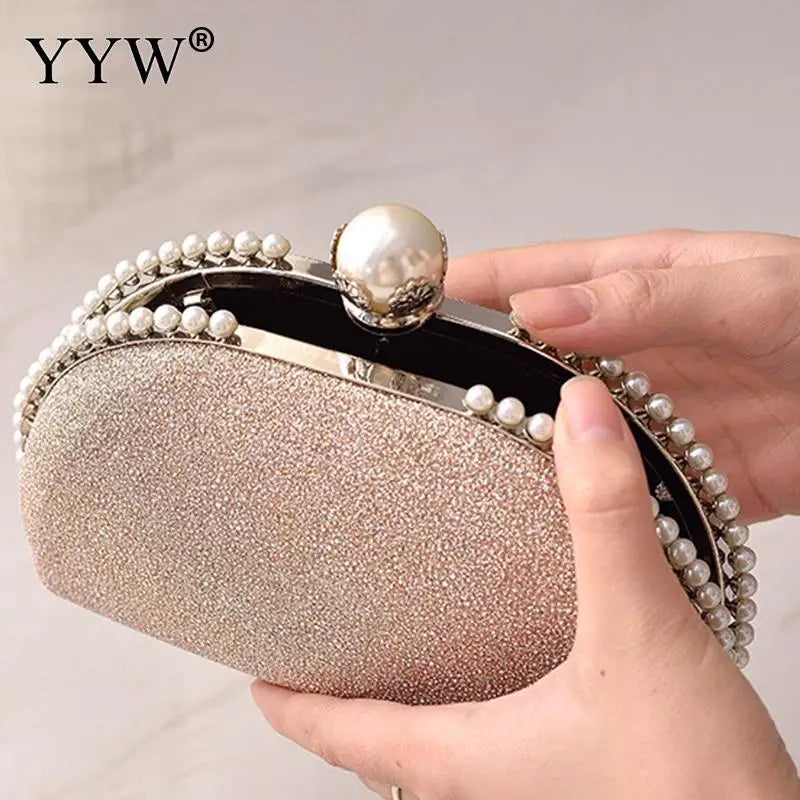 Mini Sequins Shell Shaped Evening Handbag Women Wedding Party Clutch Bags with Pearl Diamond Matte Shoulder Lady Banquet Purses