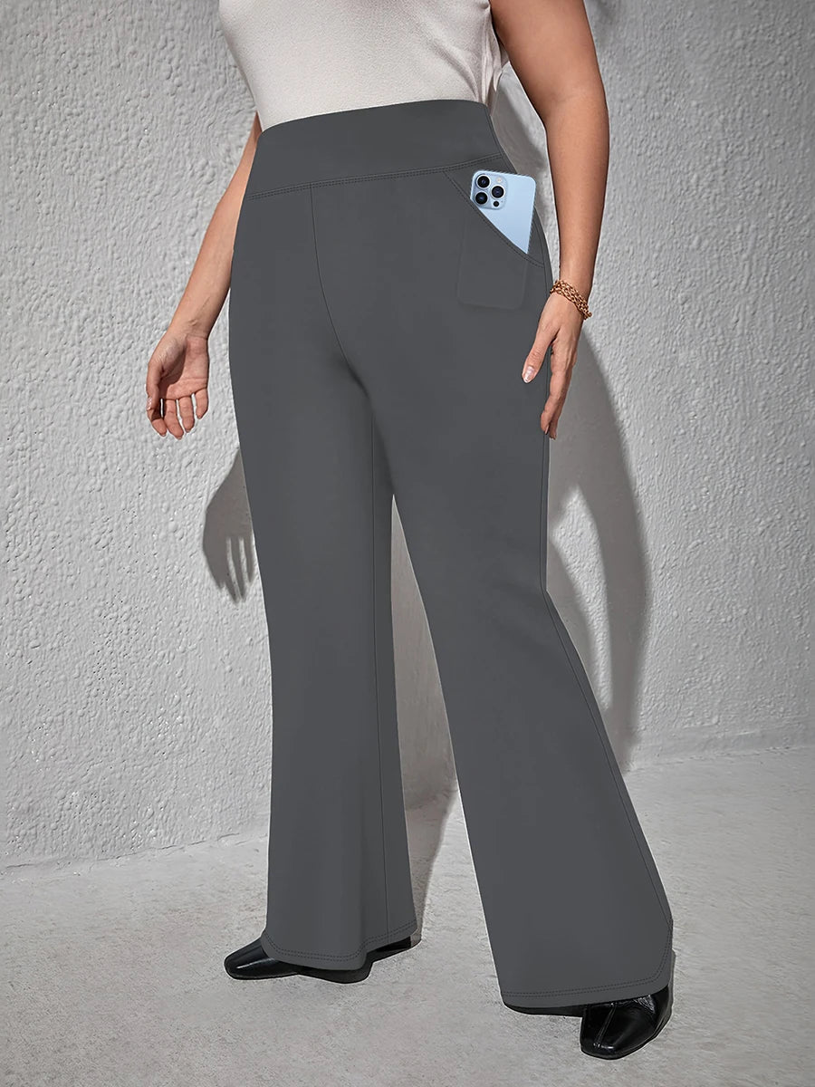 Women Plus Size High Waist Wide Leg Palazzo Pants Solid Color Elastic Waist Flare Trousers Yoga Sweatpants for Spring Fall