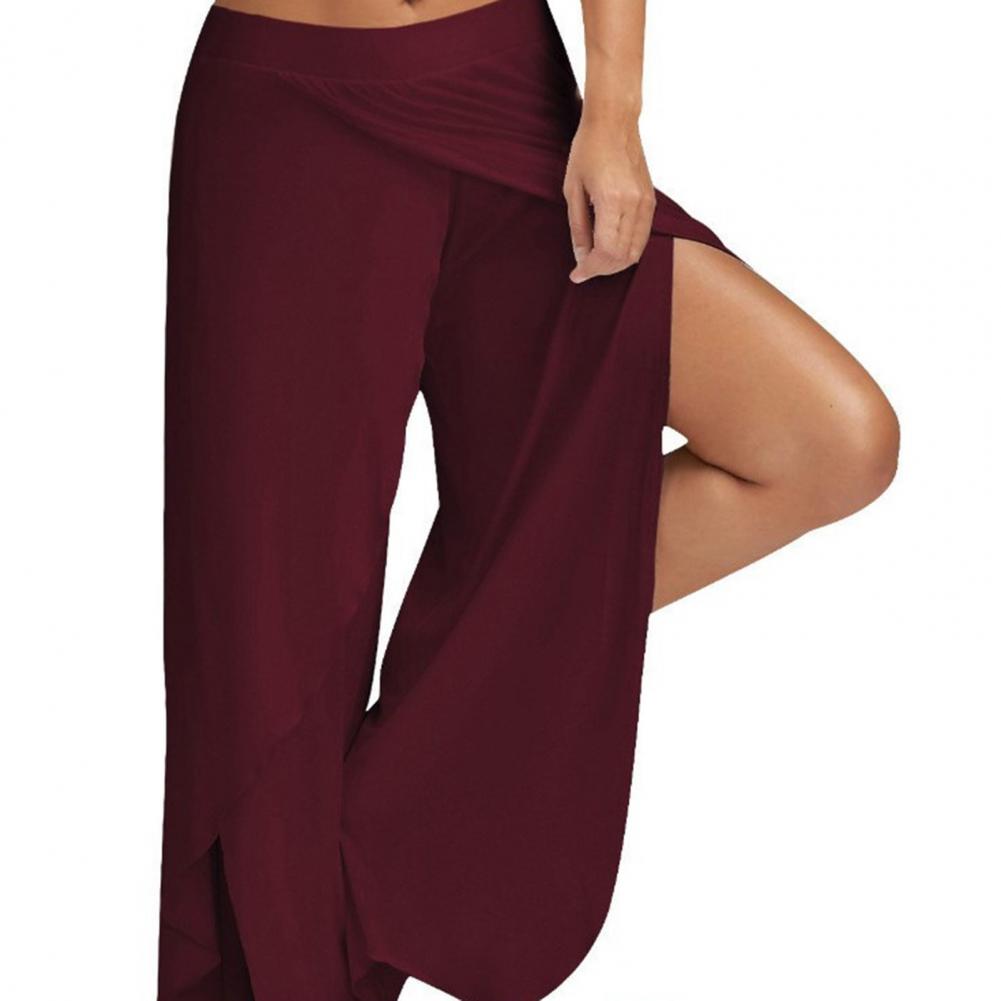 Women Plus Size Wide Leg Pants Loose Fitness Dance Yoga Split Trousers Female Elastic Waist Casual Workout Solid Summer Clothing