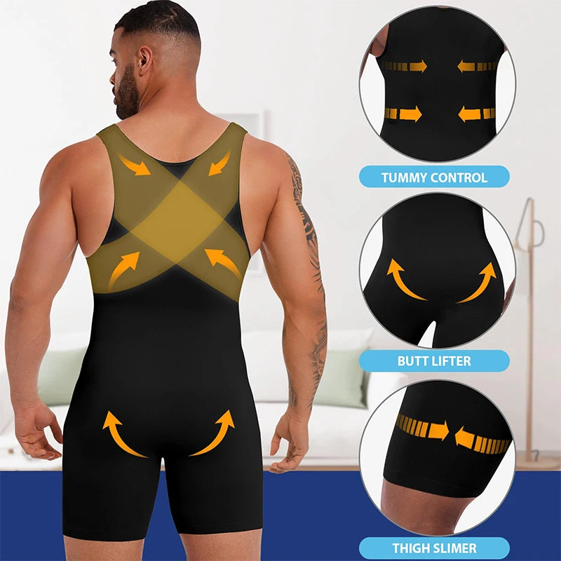 Men Full Body Shapewear Sleeveless Slimming Compression Bodysuit