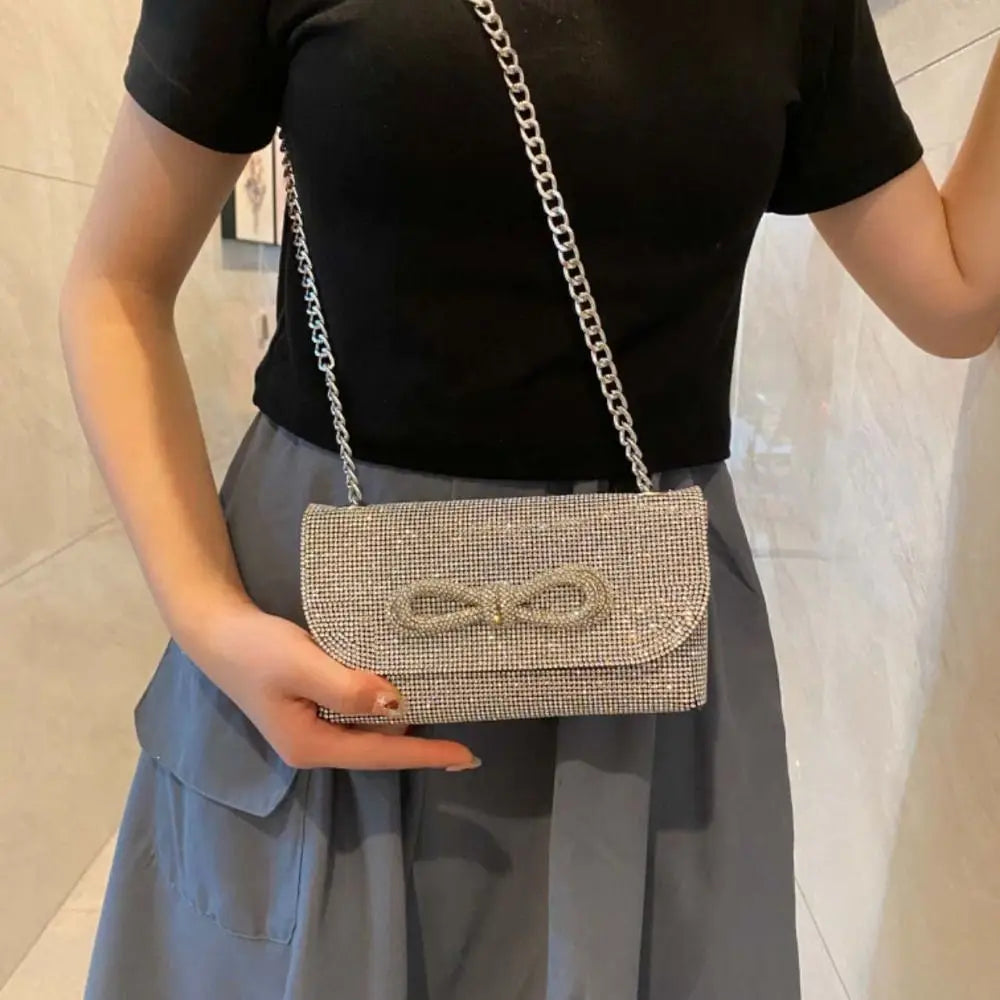 Mini Glitter Evening Banquet Bag Tassel Rhinestone Bow Handbag Shoulder Bag Crossbody Bag Ladies Clutch Bag Wedding