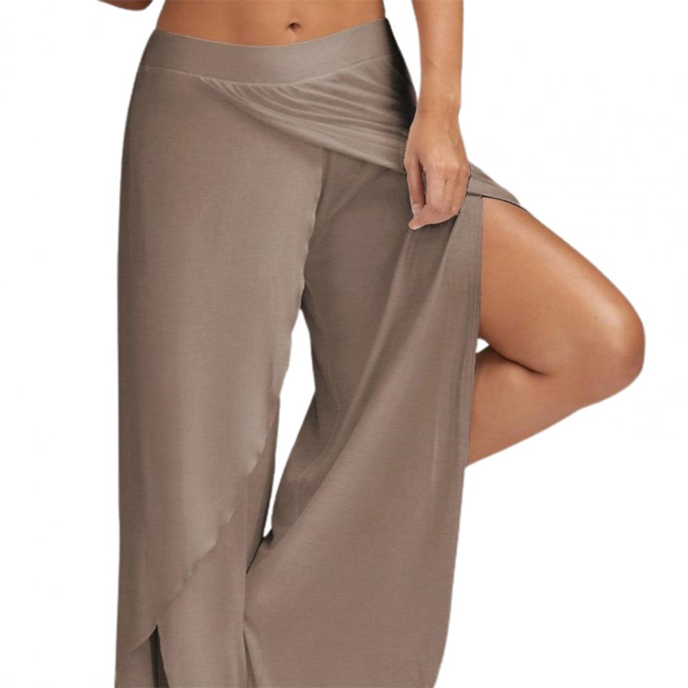 Women Plus Size Wide Leg Pants Loose Fitness Dance Yoga Split Trousers Female Elastic Waist Casual Workout Solid Summer Clothing