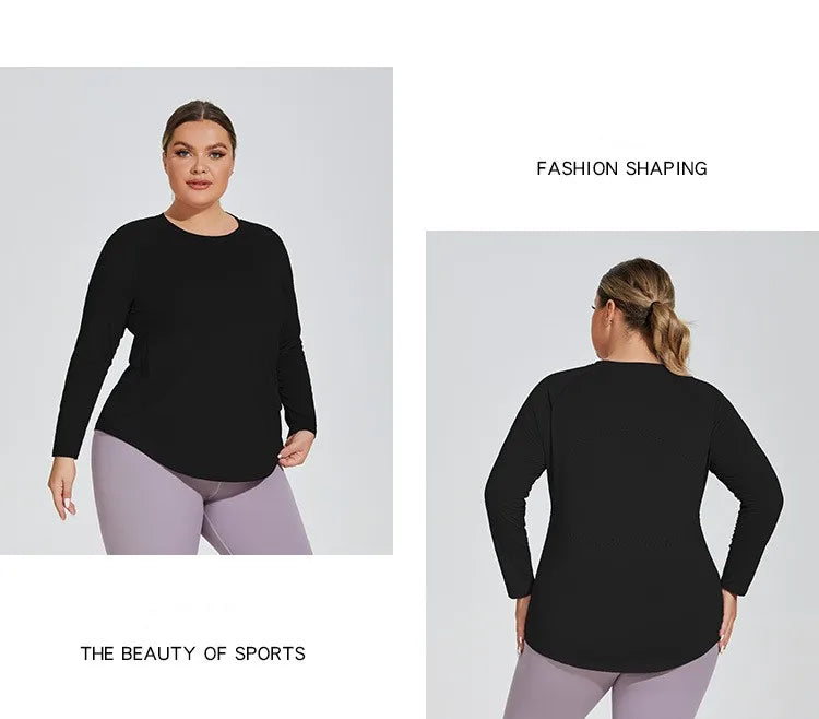 plus size Women's Slimming Yoga Clothing Breathable Long Sleeve Running Fitness Top Sportswear Women